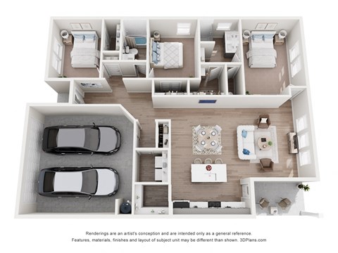 Floor plan for 3 beds, 2 baths, 1489 sqft